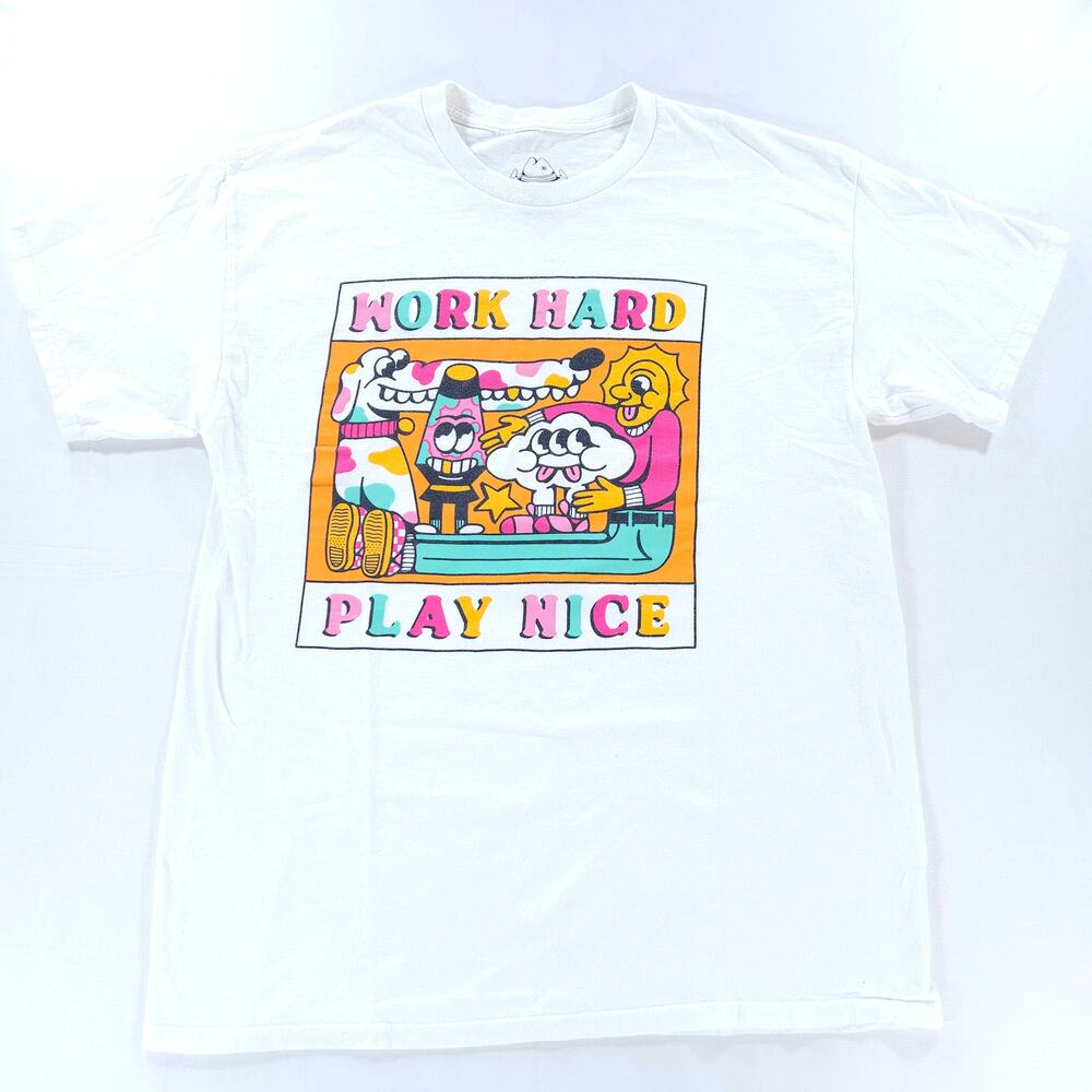 Crocodile Jackson Work Hard Play Nice Graphic Tee T-Shirt White Size L